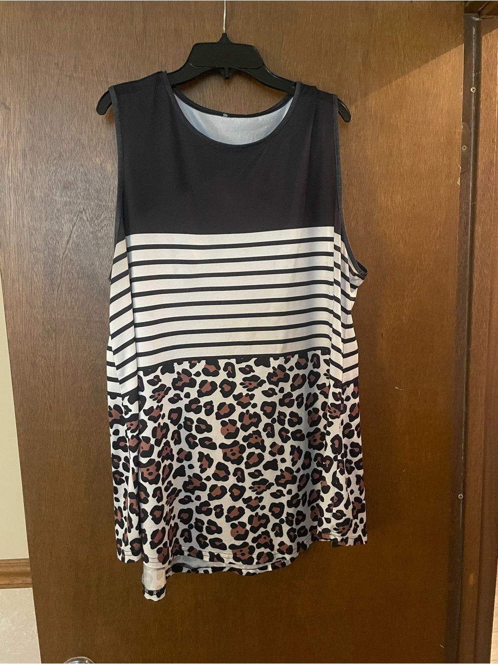 Sleeveless Mixed-Print Top - Black, White & Brown